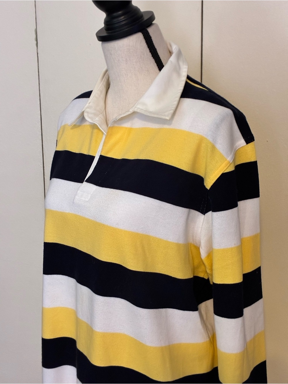 Vintage Brooks Brothers Yellow Navy White Striped Rugby Top